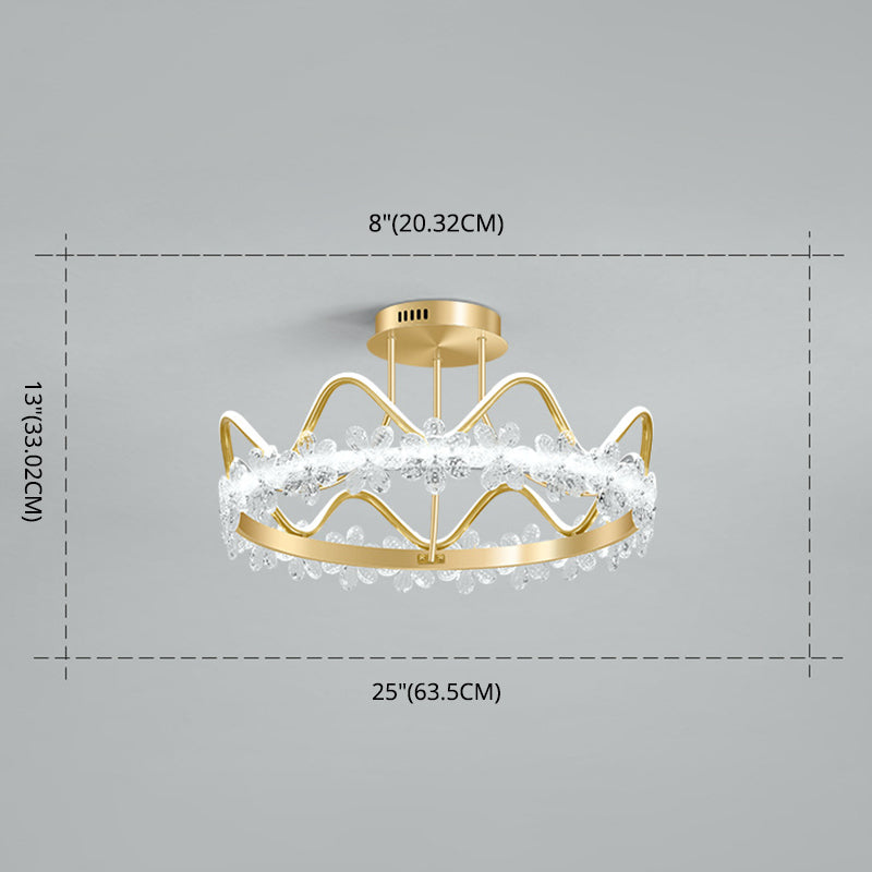 Gold Circular LED Ceiling Fixture Minimalist Flower Crystal Semi Flush Mount Light for Bedroom Clearhalo 'Ceiling Lights' 'Close To Ceiling Lights' 'Lighting' 2629240