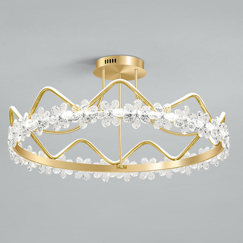 Gold Circular LED Ceiling Fixture Minimalist Flower Crystal Semi Flush Mount Light for Bedroom Gold 32.5" White Clearhalo 'Ceiling Lights' 'Close To Ceiling Lights' 'Lighting' 2629243