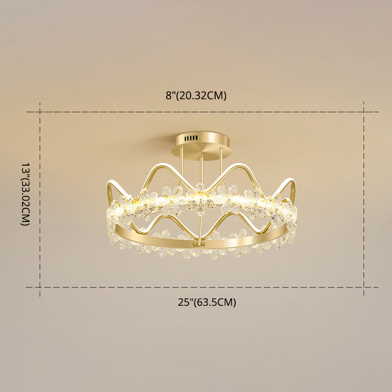 Gold Circular LED Ceiling Fixture Minimalist Flower Crystal Semi Flush Mount Light for Bedroom Clearhalo 'Ceiling Lights' 'Close To Ceiling Lights' 'Lighting' 2629244