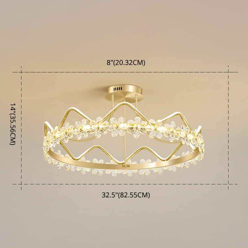 Gold Circular LED Ceiling Fixture Minimalist Flower Crystal Semi Flush Mount Light for Bedroom Clearhalo 'Ceiling Lights' 'Close To Ceiling Lights' 'Lighting' 2629247