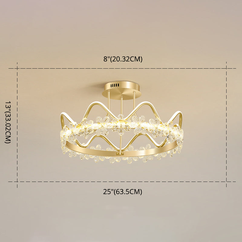 Gold Circular LED Ceiling Fixture Minimalist Flower Crystal Semi Flush Mount Light for Bedroom Clearhalo 'Ceiling Lights' 'Close To Ceiling Lights' 'Lighting' 2629248