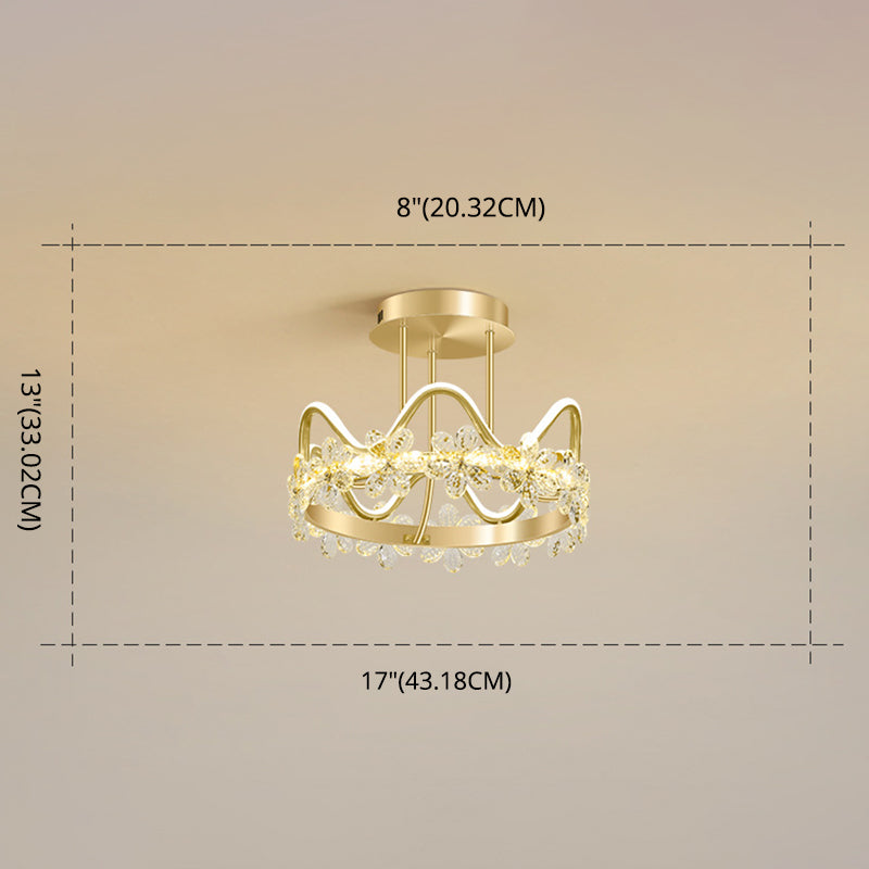 Gold Circular LED Ceiling Fixture Minimalist Flower Crystal Semi Flush Mount Light for Bedroom Clearhalo 'Ceiling Lights' 'Close To Ceiling Lights' 'Lighting' 2629249