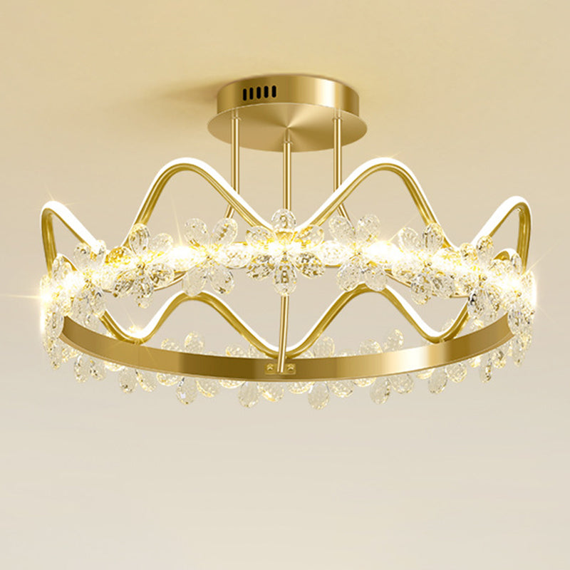 Gold Circular LED Ceiling Fixture Minimalist Flower Crystal Semi Flush Mount Light for Bedroom Clearhalo 'Ceiling Lights' 'Close To Ceiling Lights' 'Lighting' 2629250