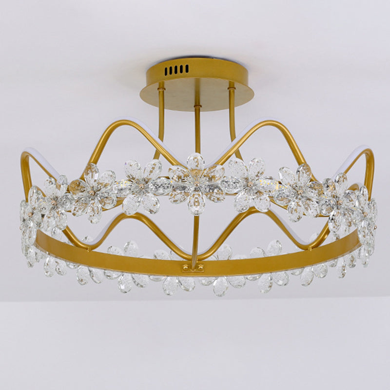 Gold Circular LED Ceiling Fixture Minimalist Flower Crystal Semi Flush Mount Light for Bedroom Clearhalo 'Ceiling Lights' 'Close To Ceiling Lights' 'Lighting' 2629251