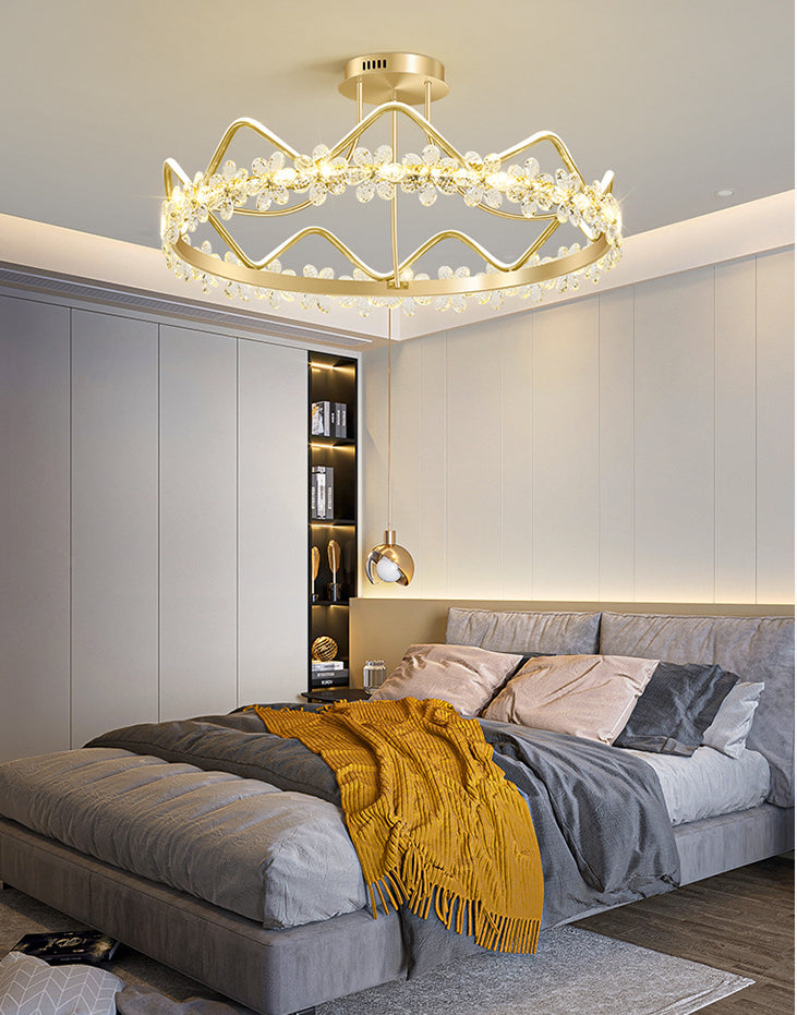 Gold Circular LED Ceiling Fixture Minimalist Flower Crystal Semi Flush Mount Light for Bedroom Clearhalo 'Ceiling Lights' 'Close To Ceiling Lights' 'Lighting' 2629252