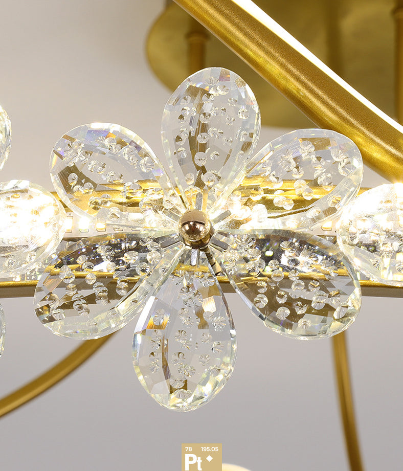 Gold Circular LED Ceiling Fixture Minimalist Flower Crystal Semi Flush Mount Light for Bedroom Clearhalo 'Ceiling Lights' 'Close To Ceiling Lights' 'Lighting' 2629253