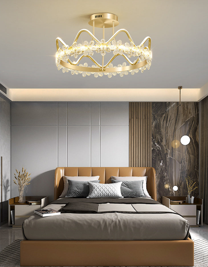Gold Circular LED Ceiling Fixture Minimalist Flower Crystal Semi Flush Mount Light for Bedroom Clearhalo 'Ceiling Lights' 'Close To Ceiling Lights' 'Lighting' 2629254