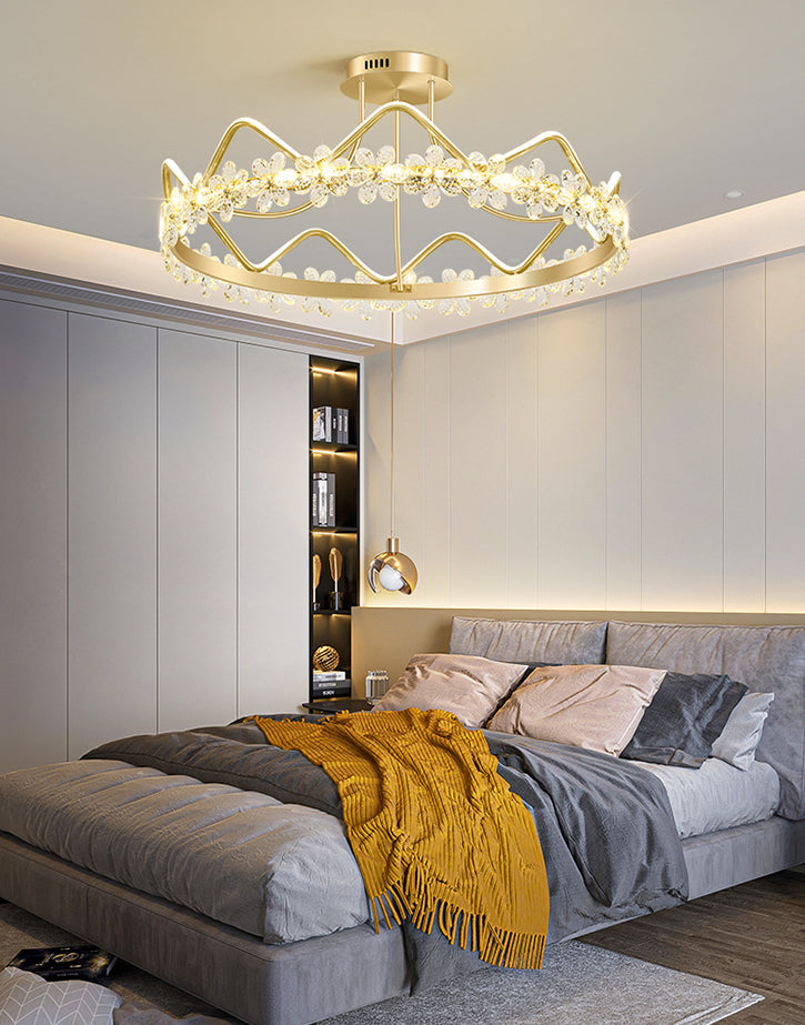 Gold Circular LED Ceiling Fixture Minimalist Flower Crystal Semi Flush Mount Light for Bedroom Clearhalo 'Ceiling Lights' 'Close To Ceiling Lights' 'Lighting' 2629255