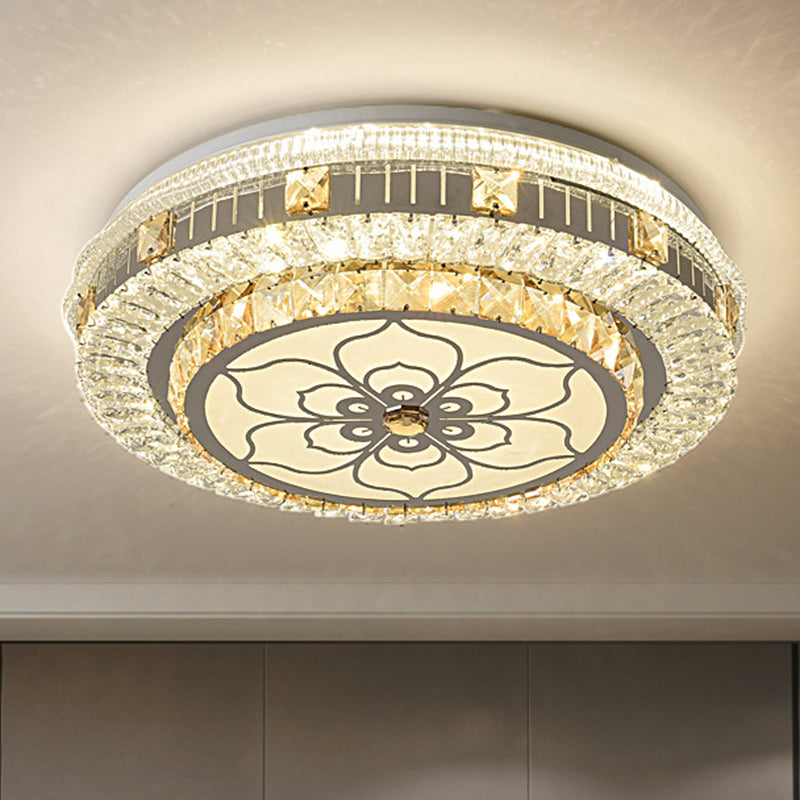 Drum Bedroom Ceiling Lighting Inlaid Crystal LED Modern Flush Mount Light in White Clearhalo 'Ceiling Lights' 'Close To Ceiling Lights' 'Lighting' 2629256
