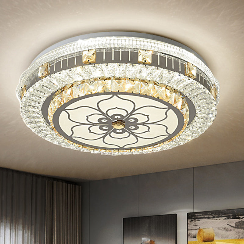 Drum Bedroom Ceiling Lighting Inlaid Crystal LED Modern Flush Mount Light in White Clearhalo 'Ceiling Lights' 'Close To Ceiling Lights' 'Lighting' 2629258