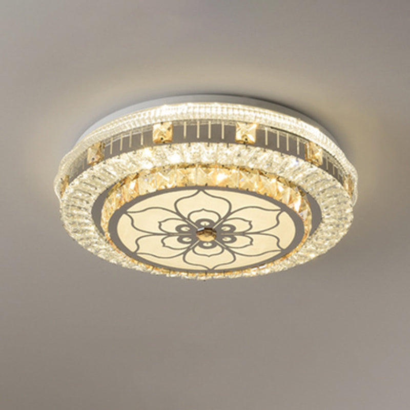 Drum Bedroom Ceiling Lighting Inlaid Crystal LED Modern Flush Mount Light in White White Remote Control Stepless Dimming Flower Clearhalo 'Ceiling Lights' 'Close To Ceiling Lights' 'Lighting' 2629259