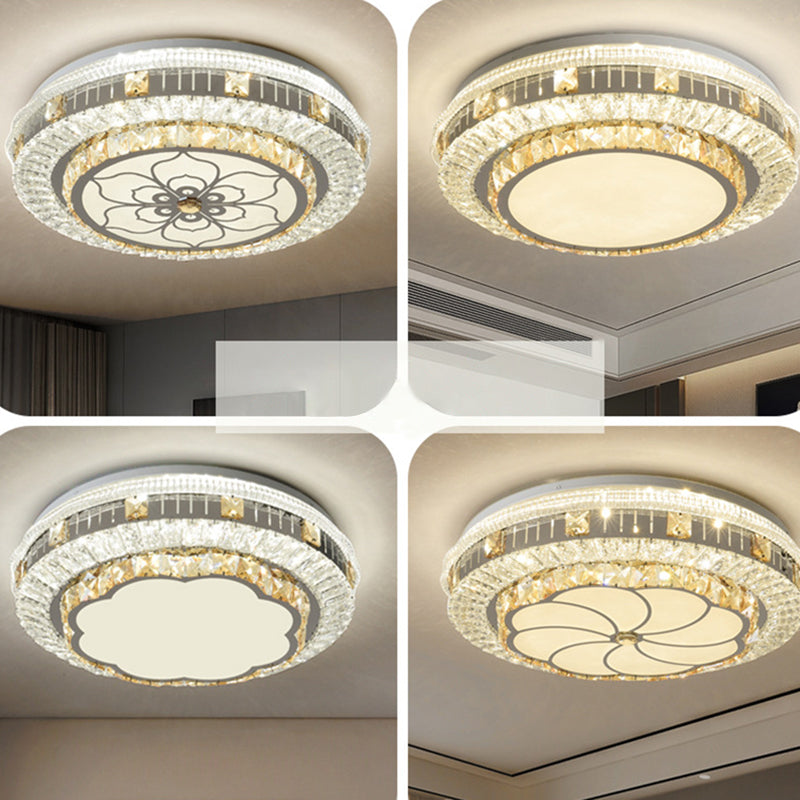 Drum Bedroom Ceiling Lighting Inlaid Crystal LED Modern Flush Mount Light in White Clearhalo 'Ceiling Lights' 'Close To Ceiling Lights' 'Lighting' 2629262