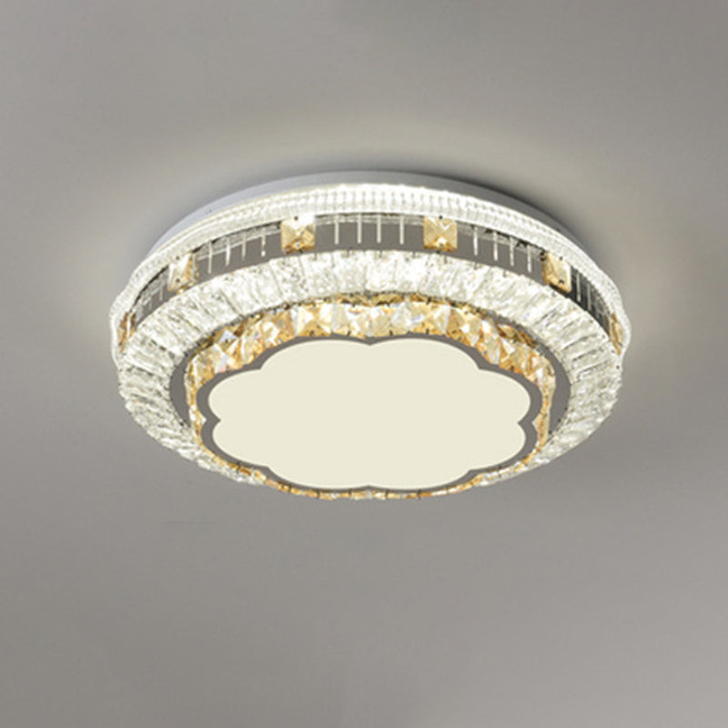 Drum Bedroom Ceiling Lighting Inlaid Crystal LED Modern Flush Mount Light in White White Third Gear Cloud Clearhalo 'Ceiling Lights' 'Close To Ceiling Lights' 'Lighting' 2629268