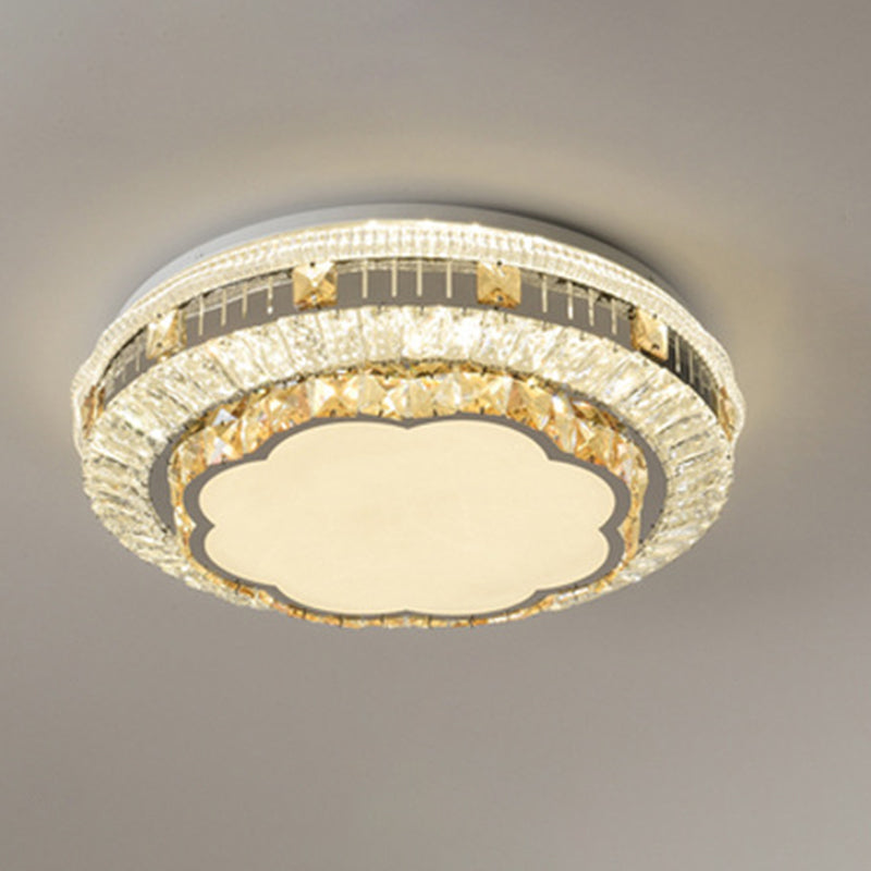 Drum Bedroom Ceiling Lighting Inlaid Crystal LED Modern Flush Mount Light in White White Remote Control Stepless Dimming Cloud Clearhalo 'Ceiling Lights' 'Close To Ceiling Lights' 'Lighting' 2629270