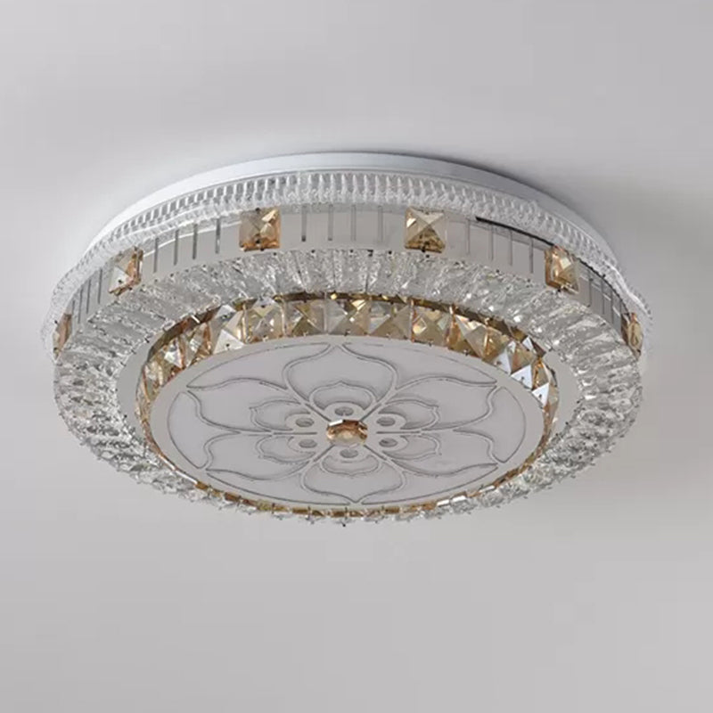 Drum Bedroom Ceiling Lighting Inlaid Crystal LED Modern Flush Mount Light in White Clearhalo 'Ceiling Lights' 'Close To Ceiling Lights' 'Lighting' 2629273