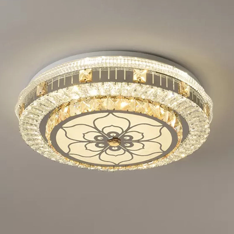 Drum Bedroom Ceiling Lighting Inlaid Crystal LED Modern Flush Mount Light in White Clearhalo 'Ceiling Lights' 'Close To Ceiling Lights' 'Lighting' 2629274