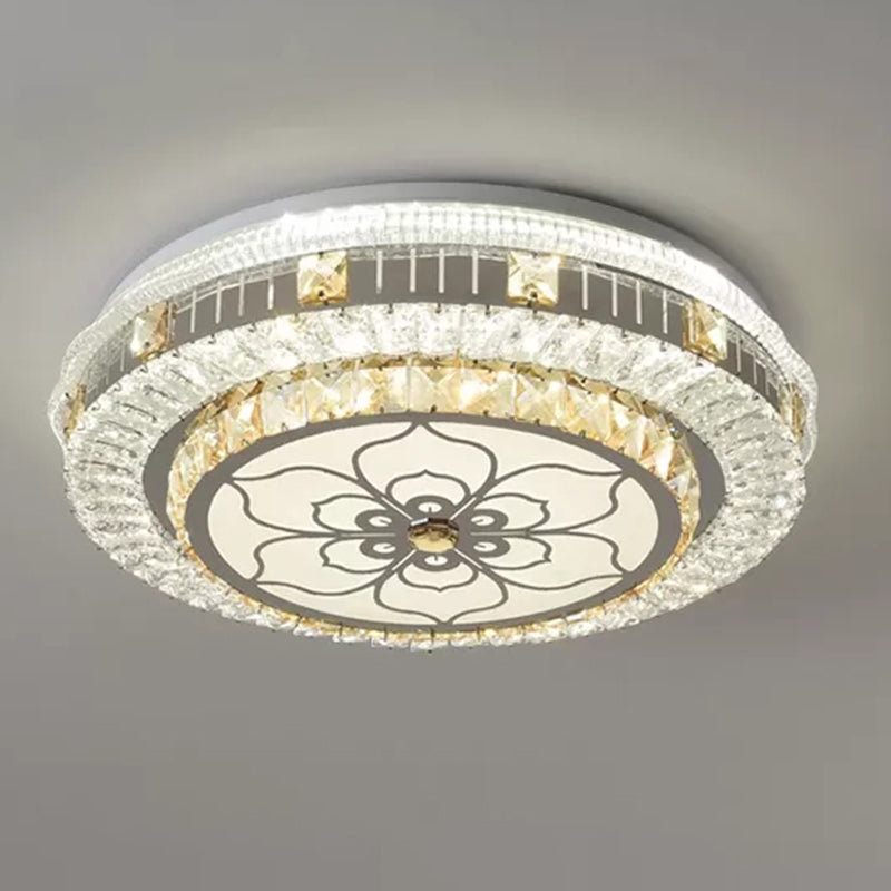 Drum Bedroom Ceiling Lighting Inlaid Crystal LED Modern Flush Mount Light in White Clearhalo 'Ceiling Lights' 'Close To Ceiling Lights' 'Lighting' 2629275