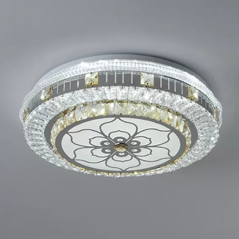 Drum Bedroom Ceiling Lighting Inlaid Crystal LED Modern Flush Mount Light in White Clearhalo 'Ceiling Lights' 'Close To Ceiling Lights' 'Lighting' 2629276