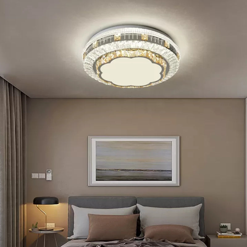 Drum Bedroom Ceiling Lighting Inlaid Crystal LED Modern Flush Mount Light in White Clearhalo 'Ceiling Lights' 'Close To Ceiling Lights' 'Lighting' 2629277