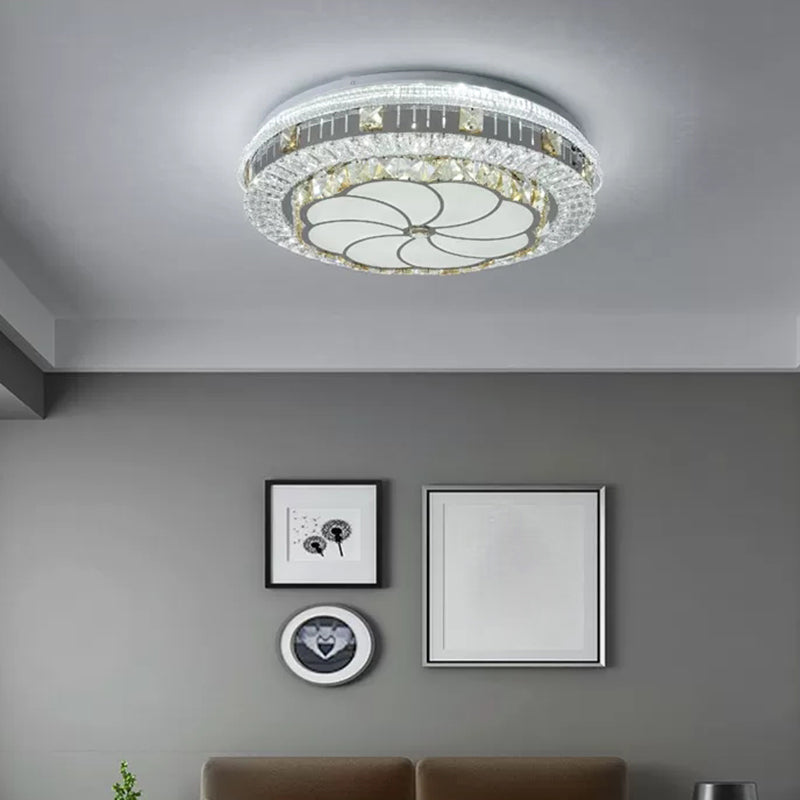 Drum Bedroom Ceiling Lighting Inlaid Crystal LED Modern Flush Mount Light in White Clearhalo 'Ceiling Lights' 'Close To Ceiling Lights' 'Lighting' 2629278