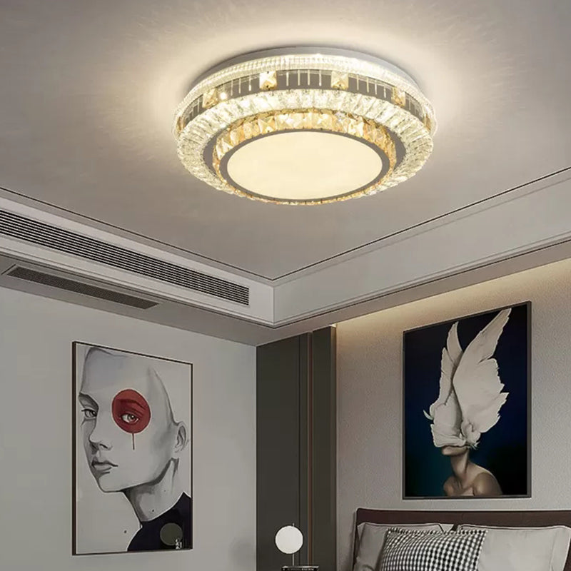 Drum Bedroom Ceiling Lighting Inlaid Crystal LED Modern Flush Mount Light in White Clearhalo 'Ceiling Lights' 'Close To Ceiling Lights' 'Lighting' 2629279