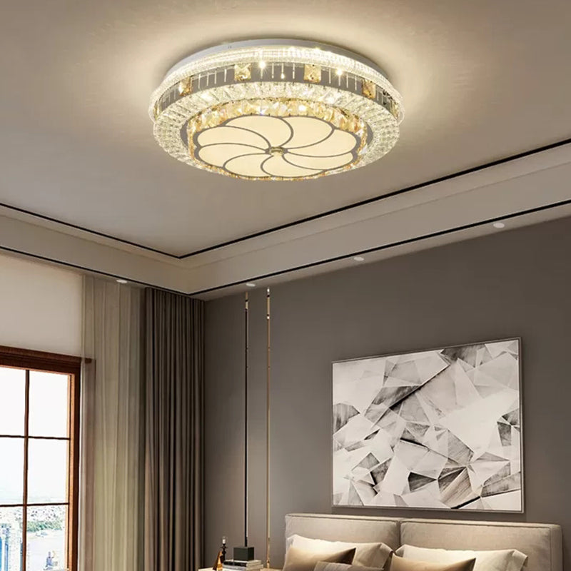 Drum Bedroom Ceiling Lighting Inlaid Crystal LED Modern Flush Mount Light in White Clearhalo 'Ceiling Lights' 'Close To Ceiling Lights' 'Lighting' 2629280
