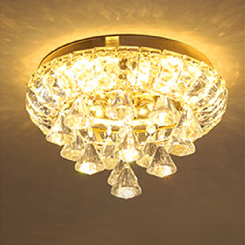 Small Hallway Flush Mounted Lamp Crystal Simplicity LED Flush Mount Ceiling Light in Brass Brass Clearhalo 'Ceiling Lights' 'Close To Ceiling Lights' 'Lighting' 2629282