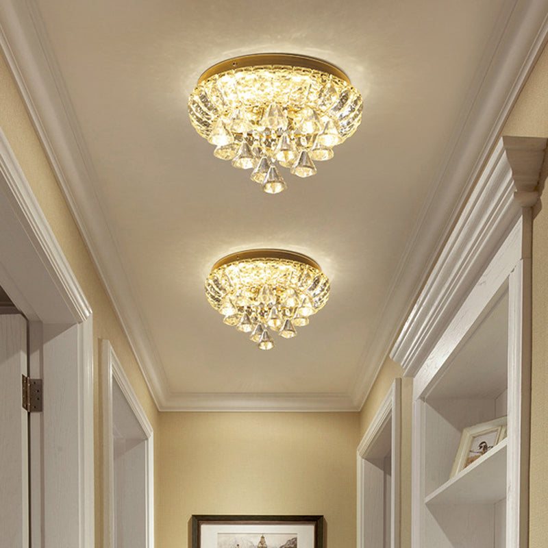 Small Hallway Flush Mounted Lamp Crystal Simplicity LED Flush Mount Ceiling Light in Brass Clearhalo 'Ceiling Lights' 'Close To Ceiling Lights' 'Lighting' 2629284