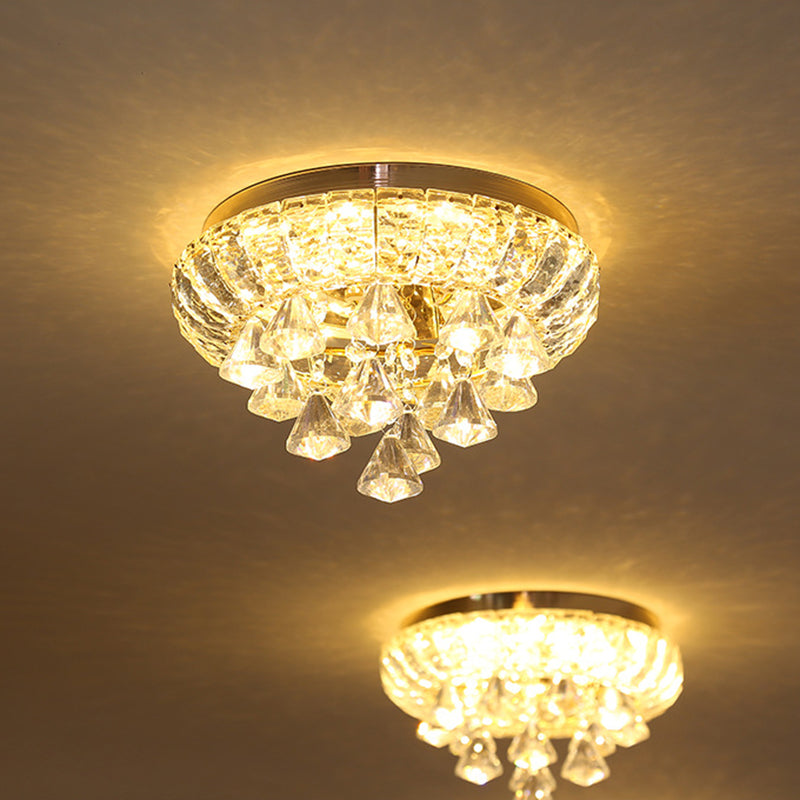 Small Hallway Flush Mounted Lamp Crystal Simplicity LED Flush Mount Ceiling Light in Brass Clearhalo 'Ceiling Lights' 'Close To Ceiling Lights' 'Lighting' 2629286