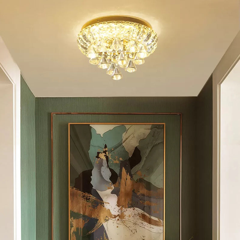 Small Hallway Flush Mounted Lamp Crystal Simplicity LED Flush Mount Ceiling Light in Brass Clearhalo 'Ceiling Lights' 'Close To Ceiling Lights' 'Lighting' 2629289