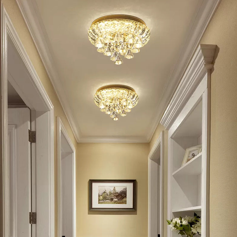Small Hallway Flush Mounted Lamp Crystal Simplicity LED Flush Mount Ceiling Light in Brass Clearhalo 'Ceiling Lights' 'Close To Ceiling Lights' 'Lighting' 2629290