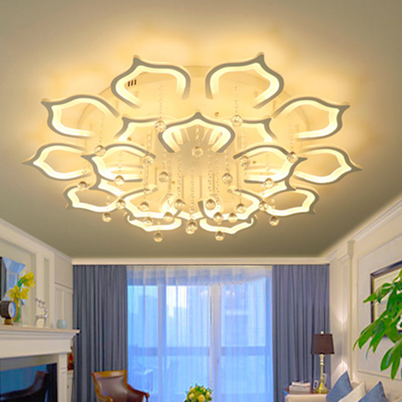 White Lotus Flush Ceiling Light Modernity LED Acrylic Semi Flush Mount with Crystal Decor Clearhalo 'Ceiling Lights' 'Close To Ceiling Lights' 'Lighting' 2629306
