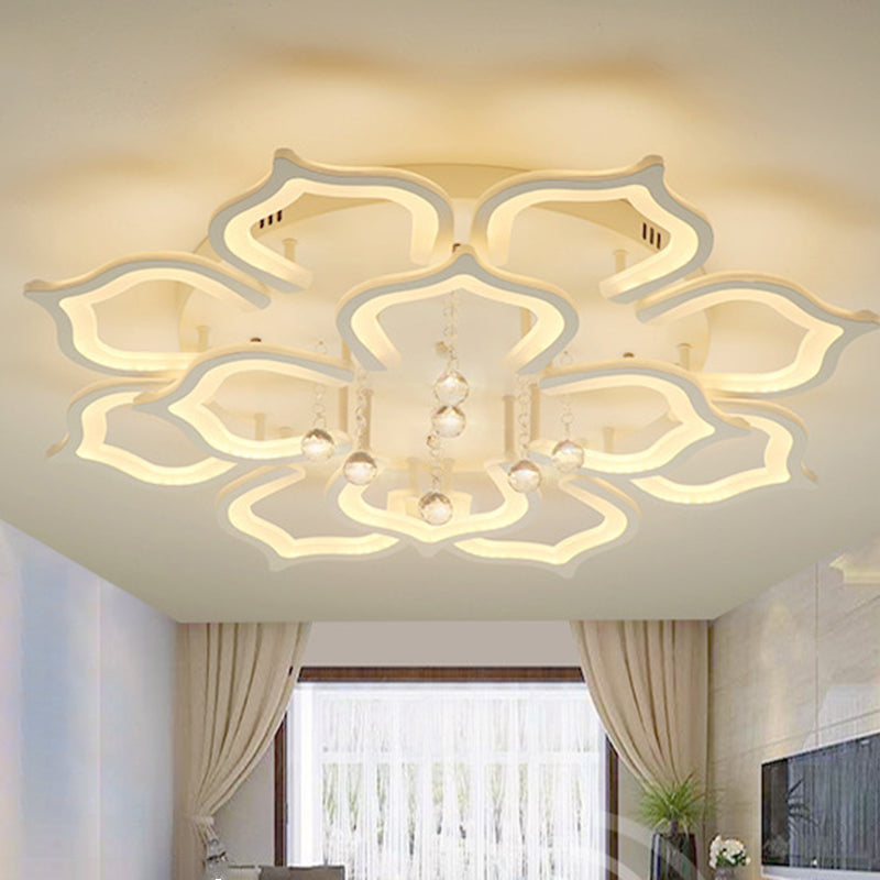 White Lotus Flush Ceiling Light Modernity LED Acrylic Semi Flush Mount with Crystal Decor 12 White Clearhalo 'Ceiling Lights' 'Close To Ceiling Lights' 'Lighting' 2629307