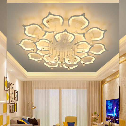White Lotus Flush Ceiling Light Modernity LED Acrylic Semi Flush Mount with Crystal Decor Clearhalo 'Ceiling Lights' 'Close To Ceiling Lights' 'Lighting' 2629309