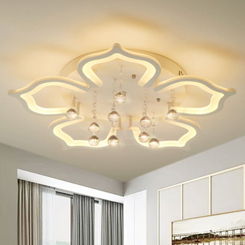White Lotus Flush Ceiling Light Modernity LED Acrylic Semi Flush Mount with Crystal Decor 5 White Clearhalo 'Ceiling Lights' 'Close To Ceiling Lights' 'Lighting' 2629310