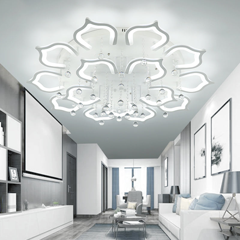 White Lotus Flush Ceiling Light Modernity LED Acrylic Semi Flush Mount with Crystal Decor 15 White Clearhalo 'Ceiling Lights' 'Close To Ceiling Lights' 'Lighting' 2629312