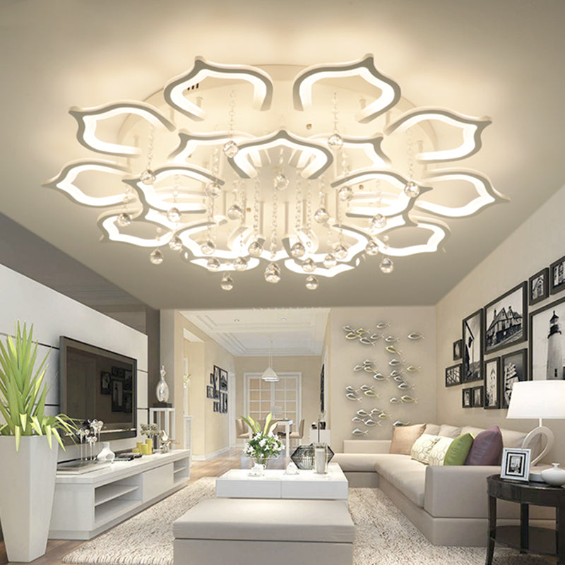 White Lotus Flush Ceiling Light Modernity LED Acrylic Semi Flush Mount with Crystal Decor 20 White Clearhalo 'Ceiling Lights' 'Close To Ceiling Lights' 'Lighting' 2629314