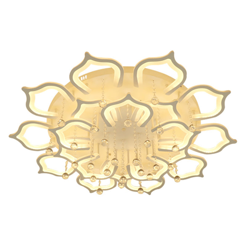 White Lotus Flush Ceiling Light Modernity LED Acrylic Semi Flush Mount with Crystal Decor Clearhalo 'Ceiling Lights' 'Close To Ceiling Lights' 'Lighting' 2629315