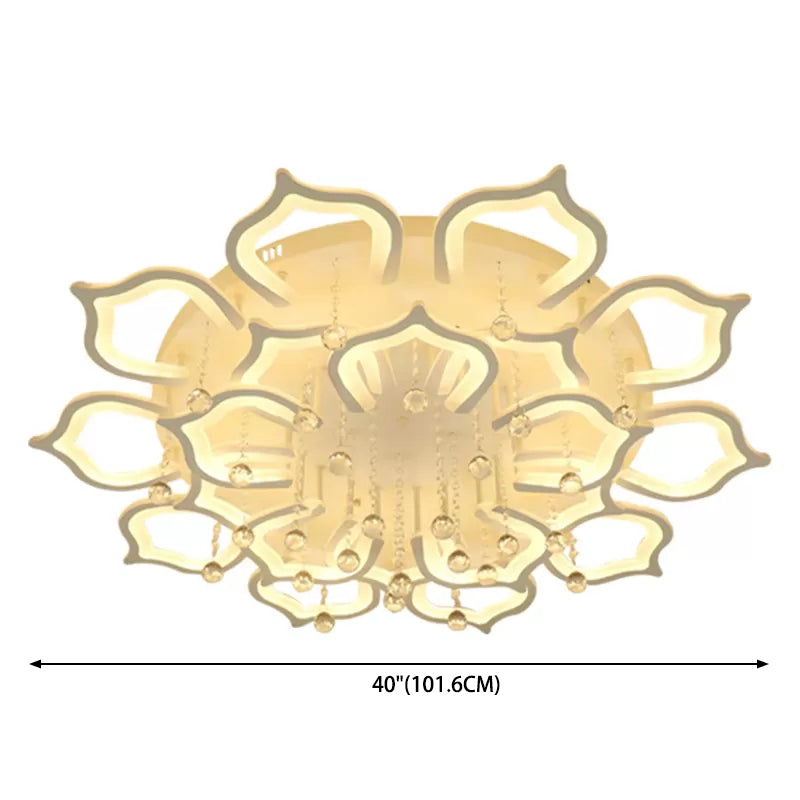 White Lotus Flush Ceiling Light Modernity LED Acrylic Semi Flush Mount with Crystal Decor Clearhalo 'Ceiling Lights' 'Close To Ceiling Lights' 'Lighting' 2629316