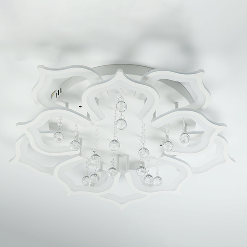 White Lotus Flush Ceiling Light Modernity LED Acrylic Semi Flush Mount with Crystal Decor Clearhalo 'Ceiling Lights' 'Close To Ceiling Lights' 'Lighting' 2629317