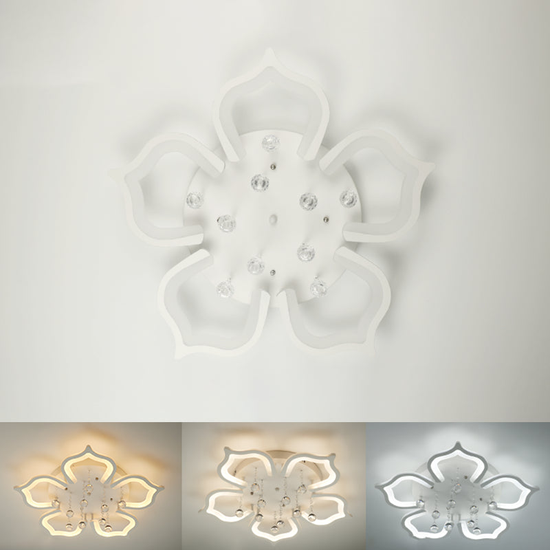 White Lotus Flush Ceiling Light Modernity LED Acrylic Semi Flush Mount with Crystal Decor Clearhalo 'Ceiling Lights' 'Close To Ceiling Lights' 'Lighting' 2629318