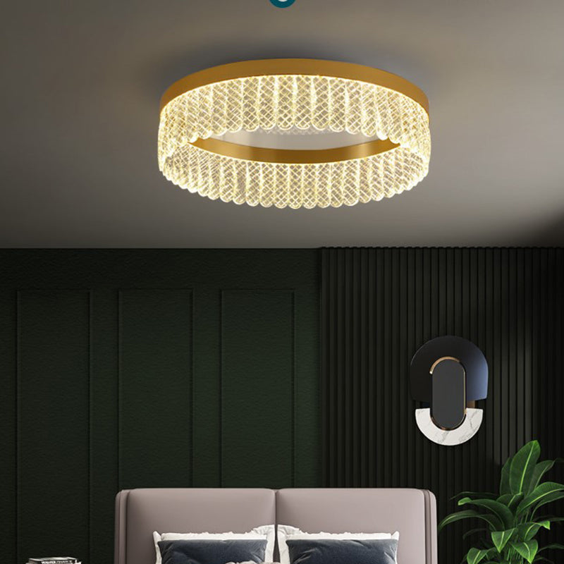 Prismatic Crystal Ring Shaped Flush-Mount Light Simplicity Gold LED Ceiling Fixture for Bedroom Clearhalo 'Ceiling Lights' 'Close To Ceiling Lights' 'Lighting' 2629321