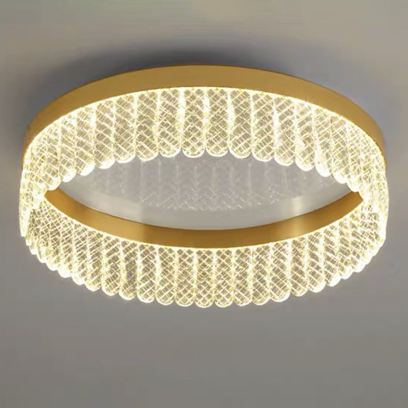 Prismatic Crystal Ring Shaped Flush-Mount Light Simplicity Gold LED Ceiling Fixture for Bedroom Gold 16" Clearhalo 'Ceiling Lights' 'Close To Ceiling Lights' 'Lighting' 2629322