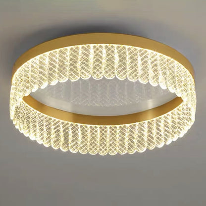 Prismatic Crystal Ring Shaped Flush-Mount Light Simplicity Gold LED Ceiling Fixture for Bedroom Gold 16" Clearhalo 'Ceiling Lights' 'Close To Ceiling Lights' 'Lighting' 2629322