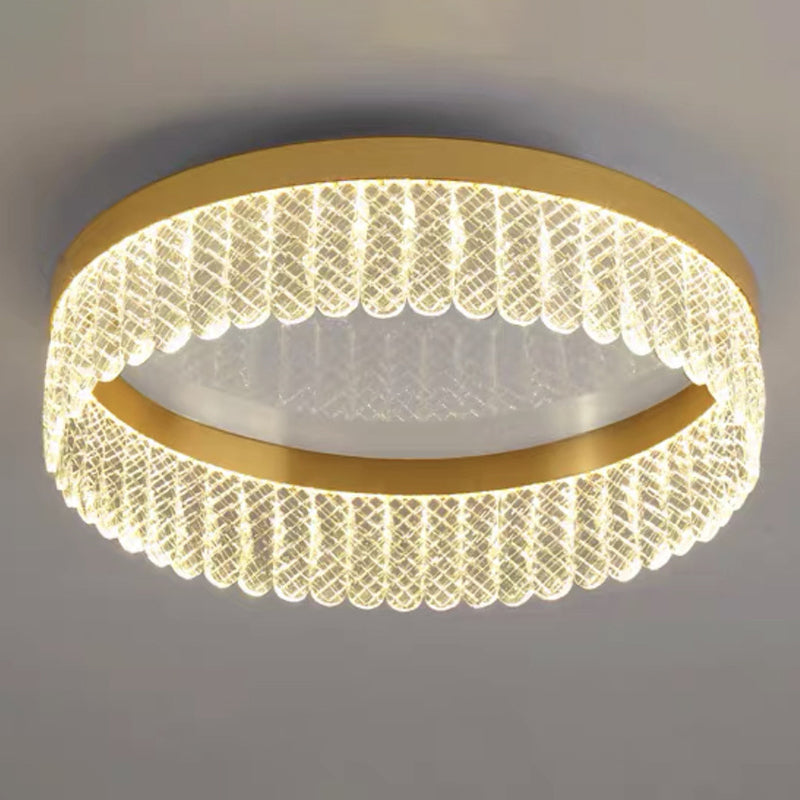 Prismatic Crystal Ring Shaped Flush-Mount Light Simplicity Gold LED Ceiling Fixture for Bedroom Gold 19.5" Clearhalo 'Ceiling Lights' 'Close To Ceiling Lights' 'Lighting' 2629323