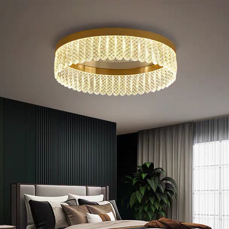 Prismatic Crystal Ring Shaped Flush-Mount Light Simplicity Gold LED Ceiling Fixture for Bedroom Clearhalo 'Ceiling Lights' 'Close To Ceiling Lights' 'Lighting' 2629324