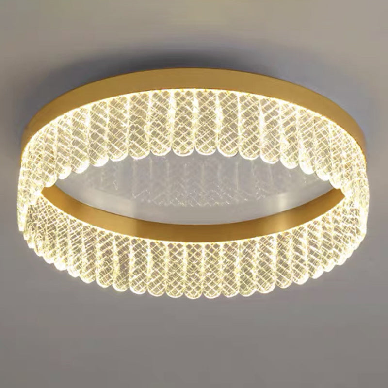 Prismatic Crystal Ring Shaped Flush-Mount Light Simplicity Gold LED Ceiling Fixture for Bedroom Gold 23.5" Clearhalo 'Ceiling Lights' 'Close To Ceiling Lights' 'Lighting' 2629325