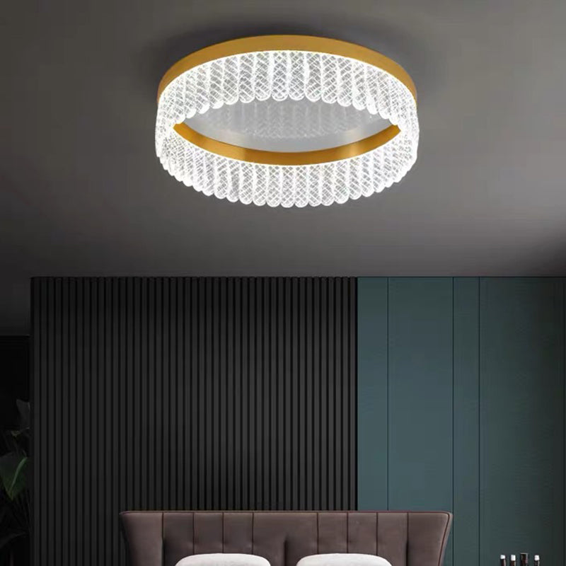 Prismatic Crystal Ring Shaped Flush-Mount Light Simplicity Gold LED Ceiling Fixture for Bedroom Clearhalo 'Ceiling Lights' 'Close To Ceiling Lights' 'Lighting' 2629326