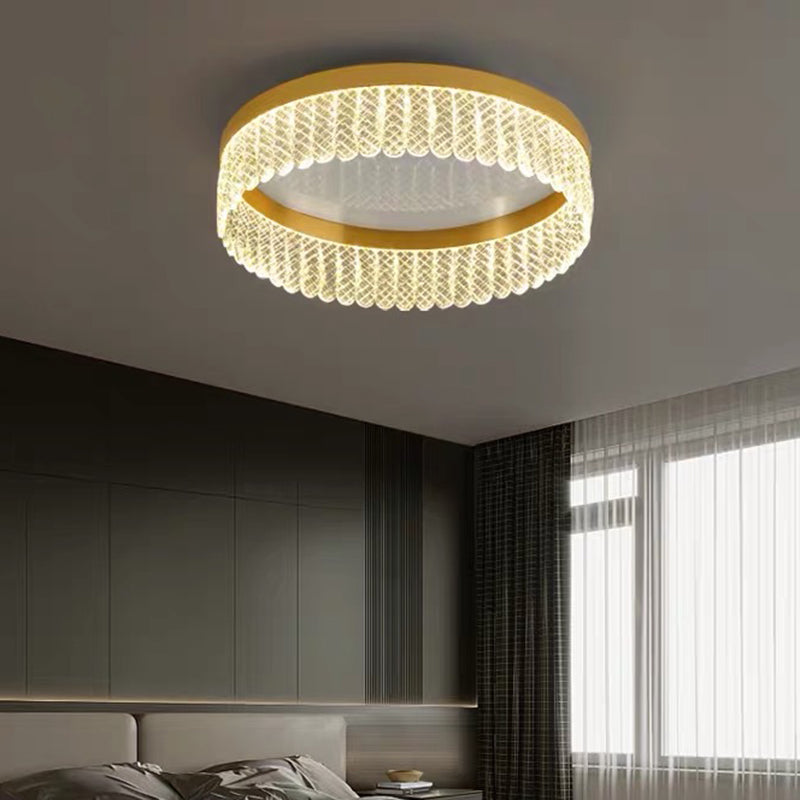 Prismatic Crystal Ring Shaped Flush-Mount Light Simplicity Gold LED Ceiling Fixture for Bedroom Clearhalo 'Ceiling Lights' 'Close To Ceiling Lights' 'Lighting' 2629327