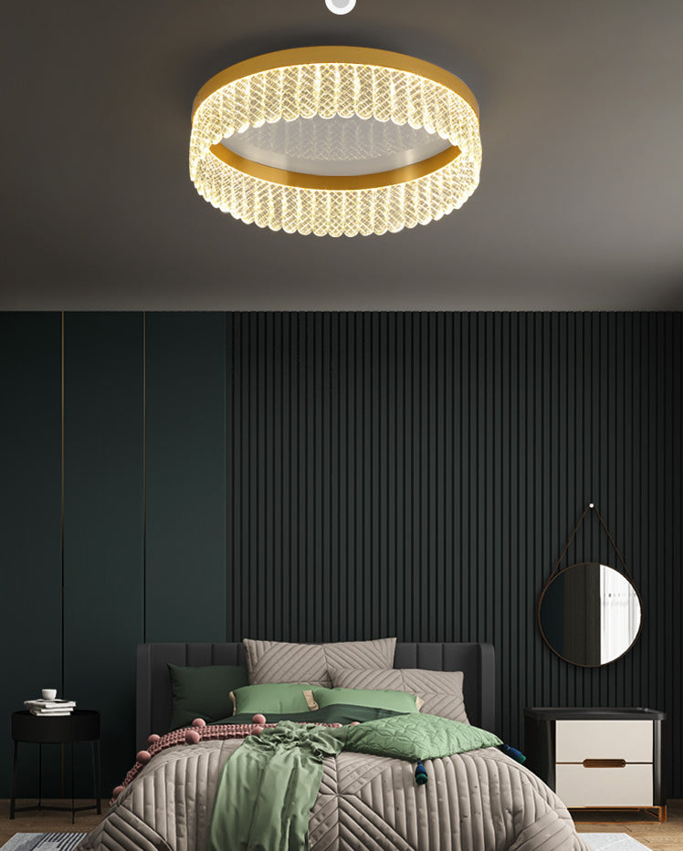 Prismatic Crystal Ring Shaped Flush-Mount Light Simplicity Gold LED Ceiling Fixture for Bedroom Clearhalo 'Ceiling Lights' 'Close To Ceiling Lights' 'Lighting' 2629333